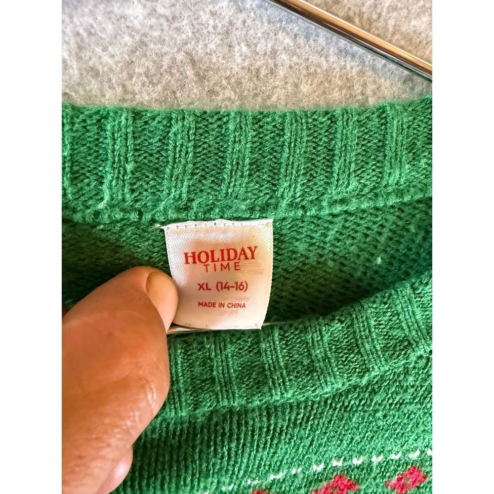 Holiday Time Santa Paws French Bulldog Ugly Christmas Sweater Green XL 14-16